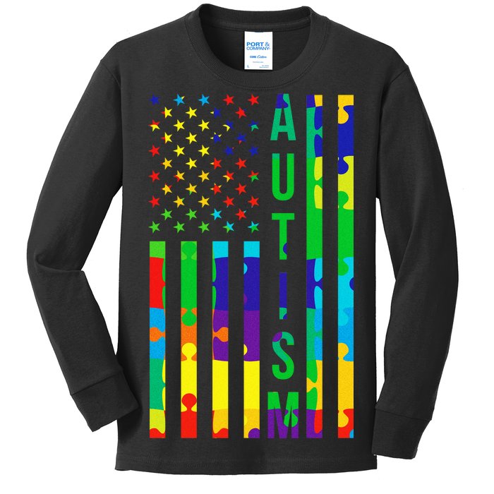 Colorful Autism Puzzle Flag Kids Long Sleeve Shirt