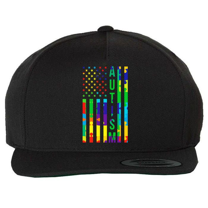Colorful Autism Puzzle Flag Wool Snapback Cap