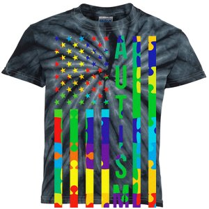 Colorful Autism Puzzle Flag Kids Tie-Dye T-Shirt