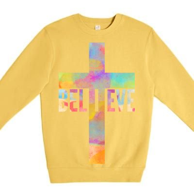 Colorful Believe Christian Cross Premium Crewneck Sweatshirt