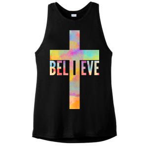 Colorful Believe Christian Cross Ladies PosiCharge Tri-Blend Wicking Tank