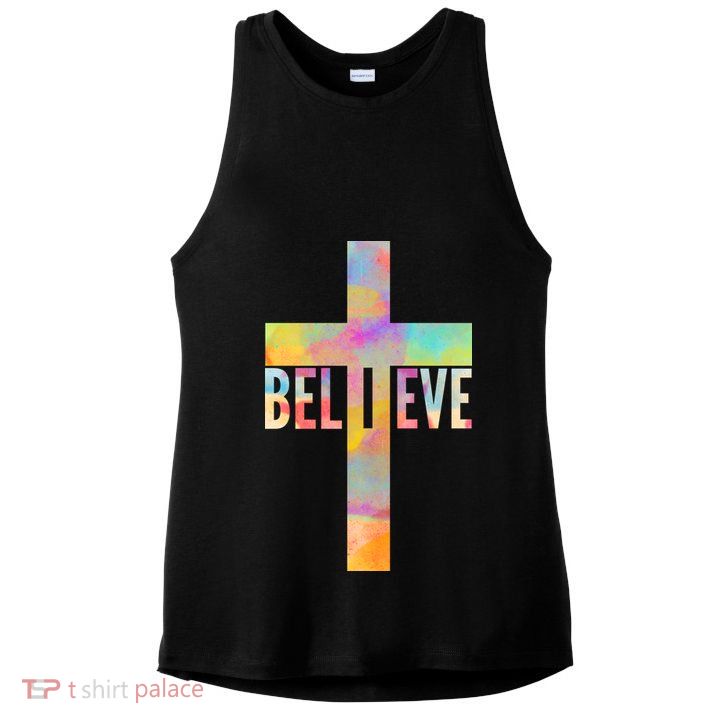 Colorful Believe Christian Cross Ladies PosiCharge Tri-Blend Wicking Tank