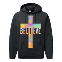 Colorful Believe Christian Cross Performance Fleece Hoodie