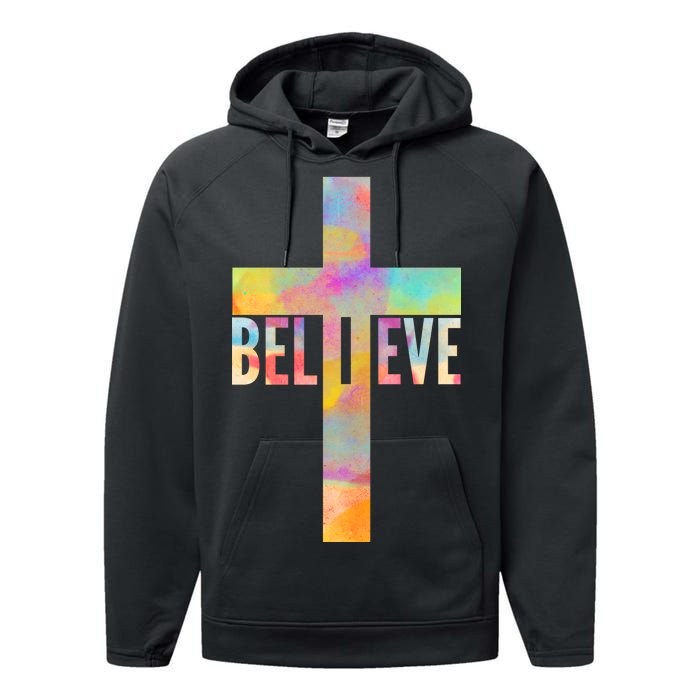 Colorful Believe Christian Cross Performance Fleece Hoodie