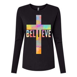 Colorful Believe Christian Cross Womens Cotton Relaxed Long Sleeve T-Shirt