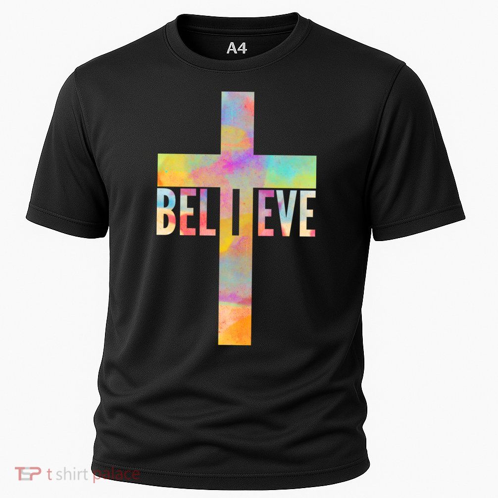 Colorful Believe Christian Cross Performance Shirt
