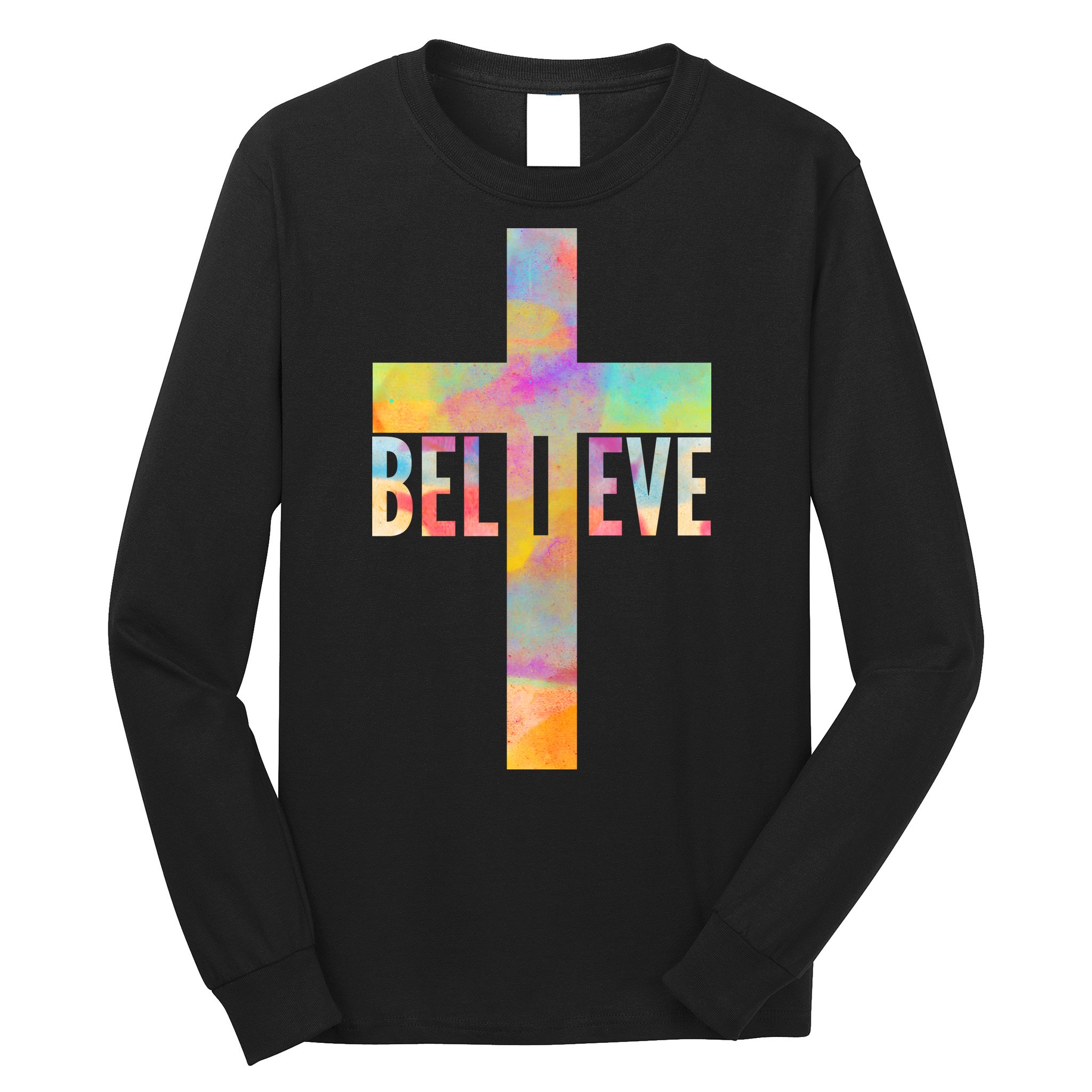 Colorful Believe Christian Cross Long Sleeve Shirt
