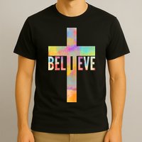 Colorful Believe Christian Cross T-Shirt