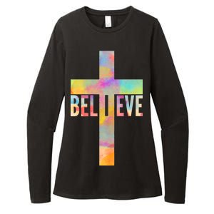 Colorful Believe Christian Cross Womens CVC Long Sleeve Shirt