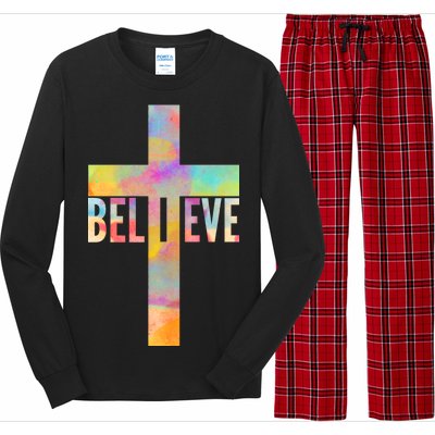 Colorful Believe Christian Cross Long Sleeve Pajama Set