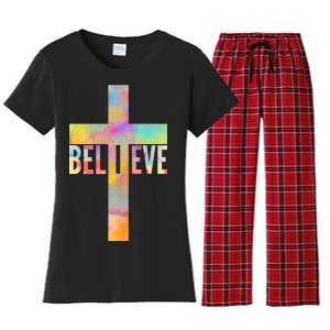 Colorful Believe Christian Cross Women's Flannel Pajama Set