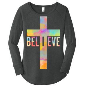 Colorful Believe Christian Cross Women's Perfect Tri Tunic Long Sleeve Shirt