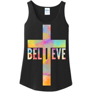 Colorful Believe Christian Cross Ladies Essential Tank