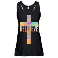 Colorful Believe Christian Cross Ladies Essential Flowy Tank