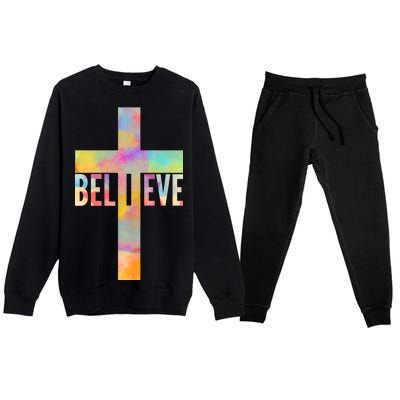 Colorful Believe Christian Cross Premium Crewneck Sweatsuit Set