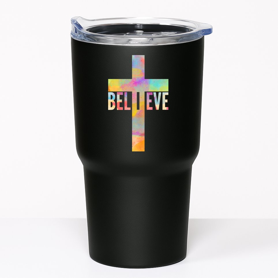 Colorful Believe Christian Cross Tumbler