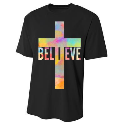 Colorful Believe Christian Cross Performance Sprint T-Shirt