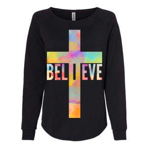 Colorful Believe Christian Cross Womens California Wash Sweatshirt