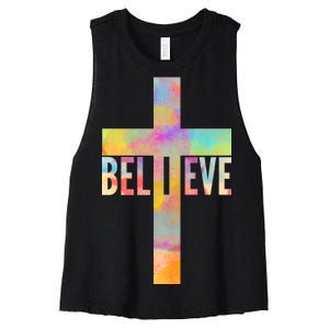 Colorful Believe Christian Cross Women's Racerback Cropped Tank