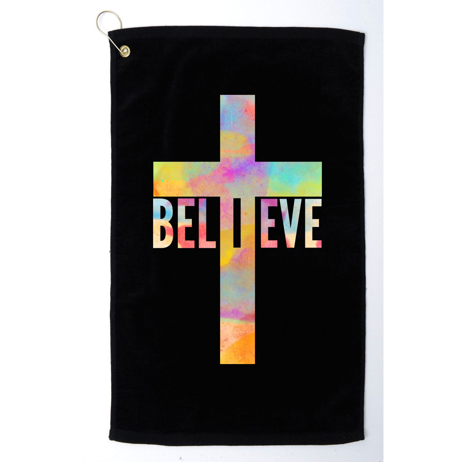 Colorful Believe Christian Cross Golf Towel