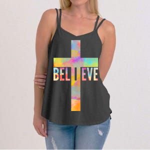 Colorful Believe Christian Cross Women's Strappy Tank