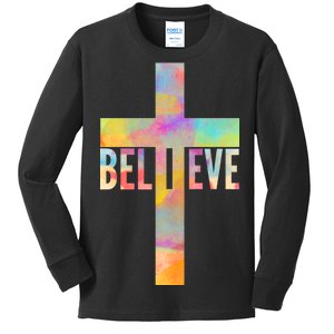 Colorful Believe Christian Cross Kids Long Sleeve Shirt