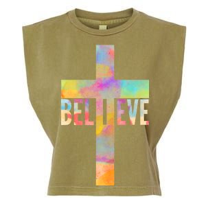 Colorful Believe Christian Cross Garment-Dyed Women's Muscle Tee