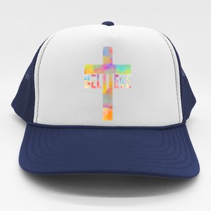 Colorful Believe Christian Cross Trucker Hat