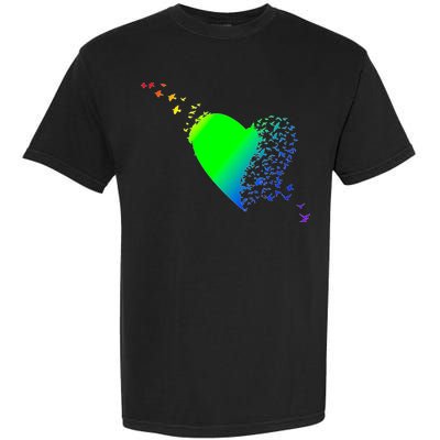 Colorful Bird Flocking Heart Rainbow Garment-Dyed Heavyweight T-Shirt
