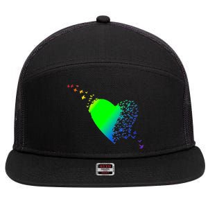 Colorful Bird Flocking Heart Rainbow 7 Panel Mesh Trucker Snapback Hat