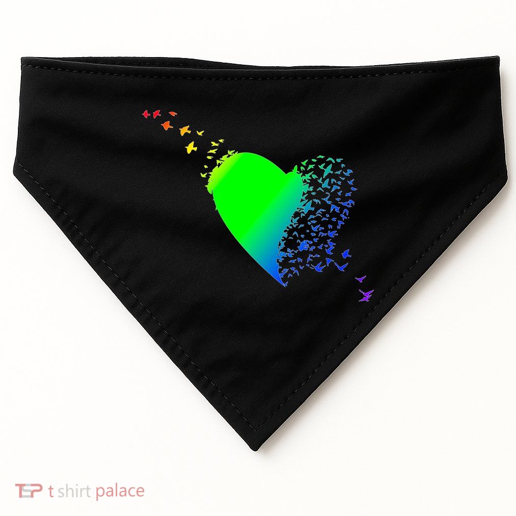 Colorful Bird Flocking Heart Rainbow USA-Made Doggie Bandana