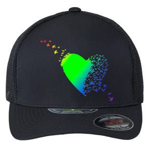 Colorful Bird Flocking Heart Rainbow Flexfit Unipanel Trucker Cap