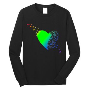 Colorful Bird Flocking Heart Rainbow Long Sleeve Shirt