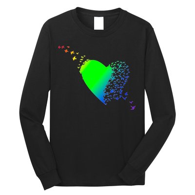 Colorful Bird Flocking Heart Rainbow Long Sleeve Shirt