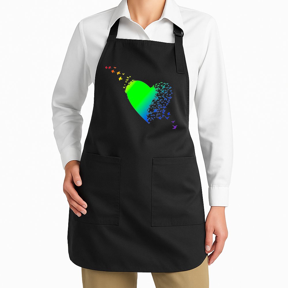 Colorful Bird Flocking Heart Rainbow Apron