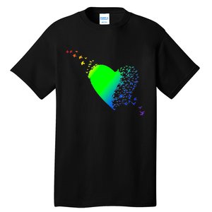 Colorful Bird Flocking Heart Rainbow Tall T-Shirt