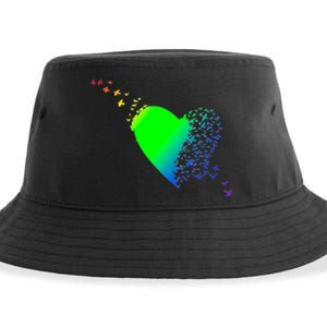 Colorful Bird Flocking Heart Rainbow Sustainable Bucket Hat