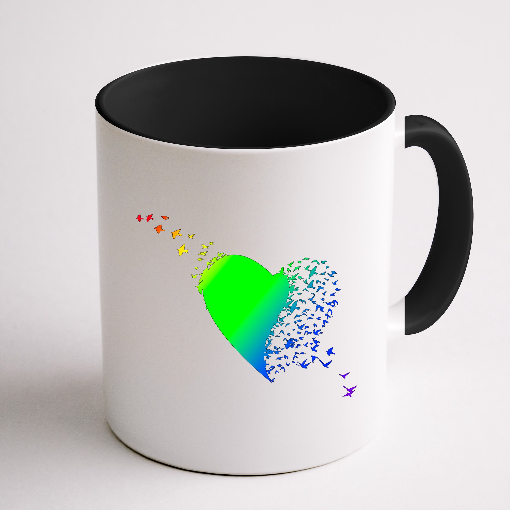 Colorful Bird Flocking Heart Rainbow Mug