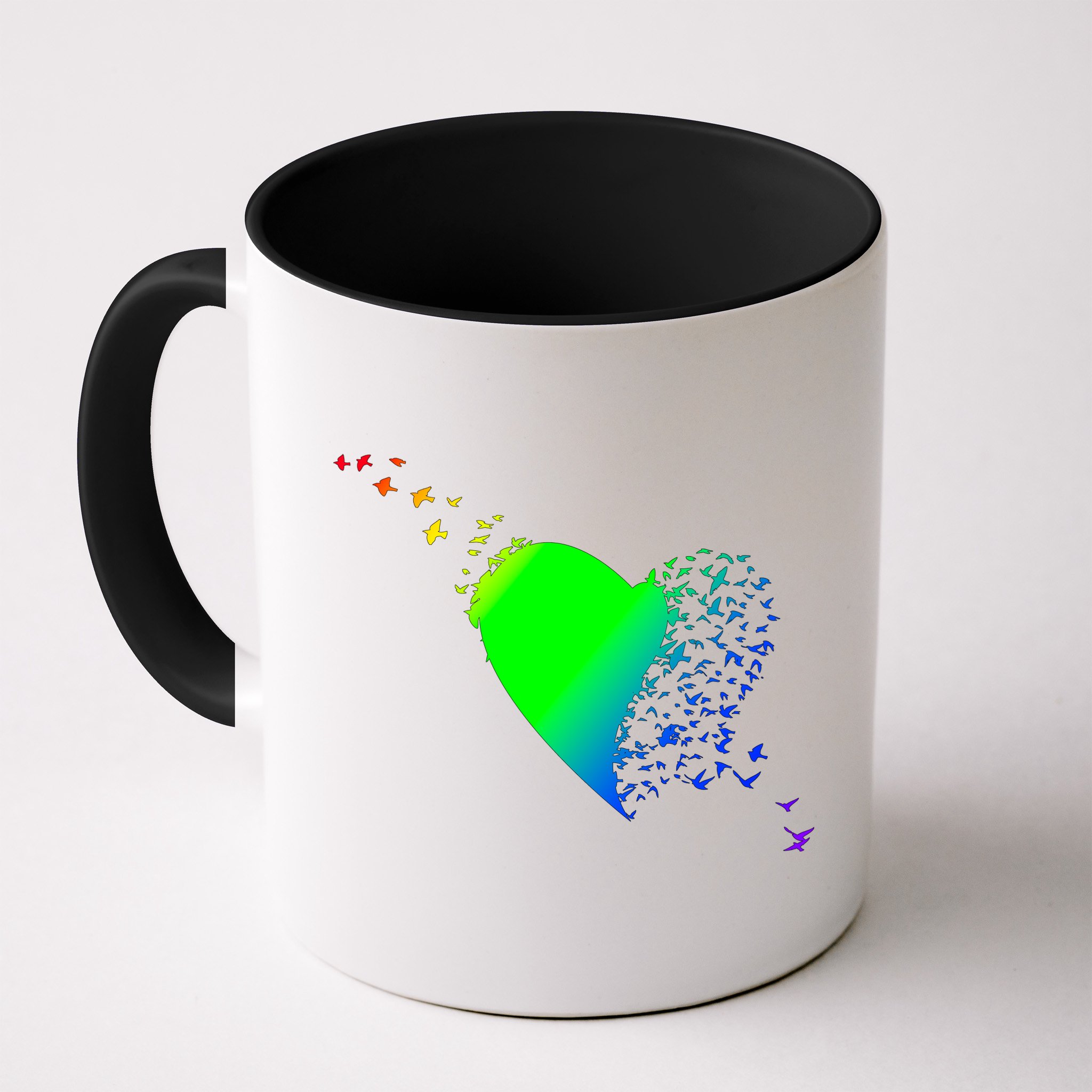 Colorful Bird Flocking Heart Rainbow Mug