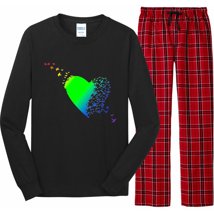 Colorful Bird Flocking Heart Rainbow Long Sleeve Pajama Set