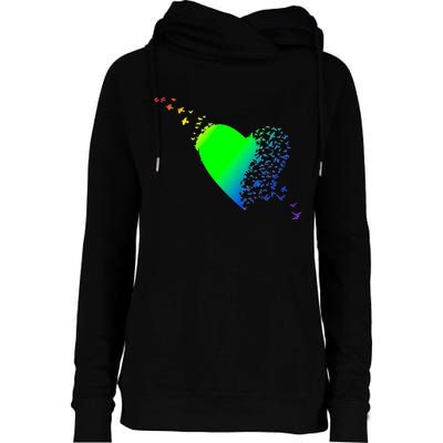 Colorful Bird Flocking Heart Rainbow Womens Funnel Neck Pullover Hood