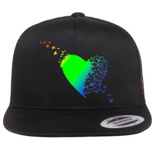 Colorful Bird Flocking Heart Rainbow Flat Bill Trucker Hat