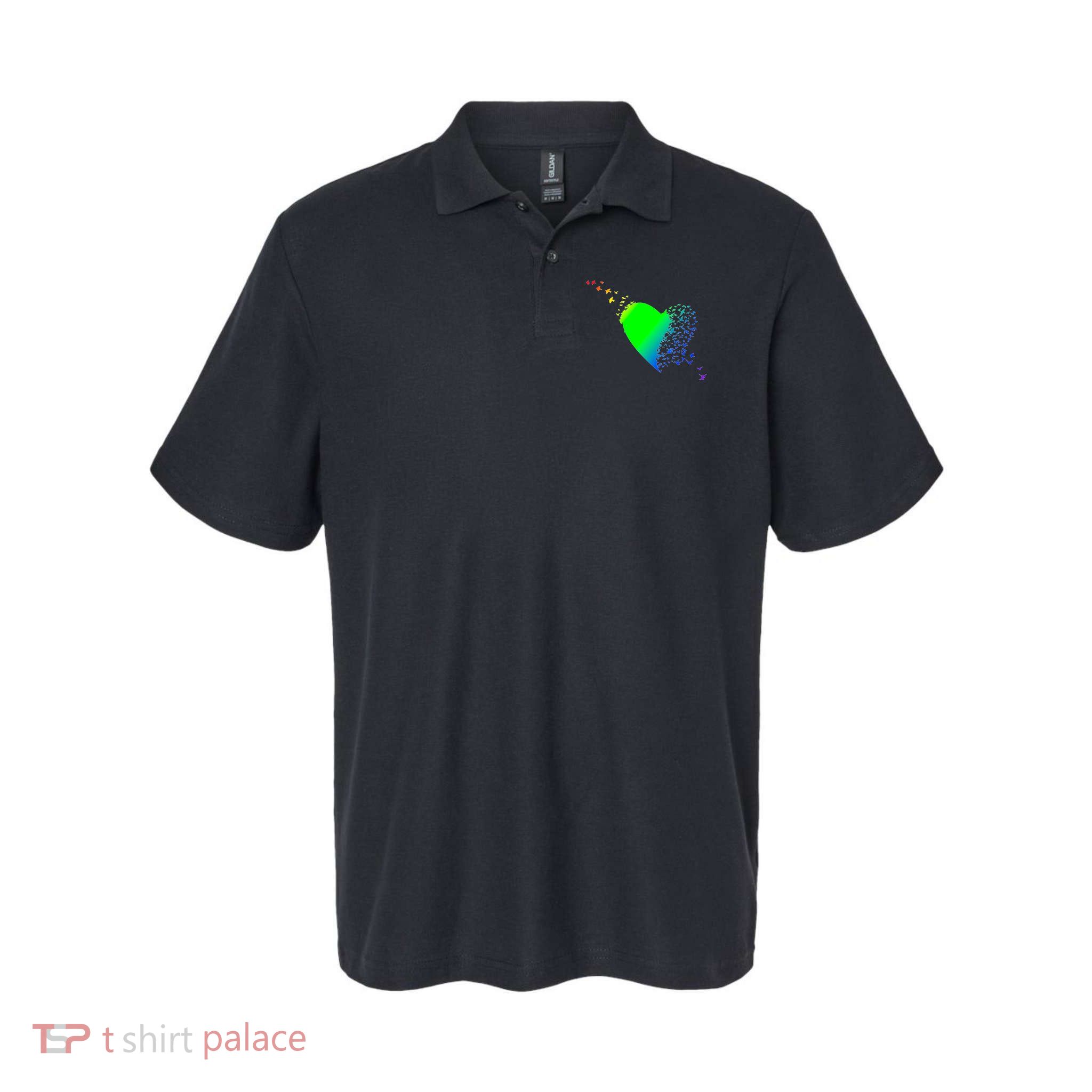 Colorful Bird Flocking Heart Rainbow Softstyle Adult Sport Polo