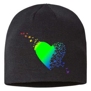 Colorful Bird Flocking Heart Rainbow Sustainable Beanie