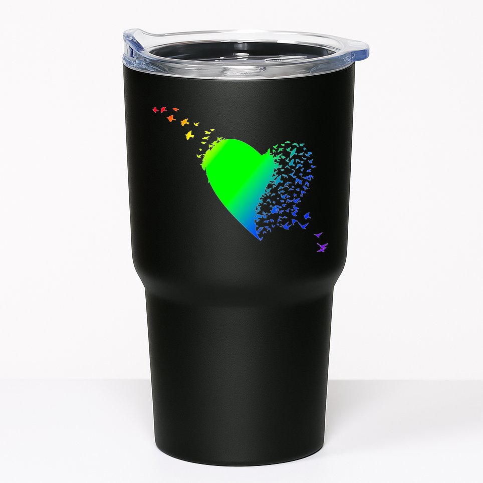 Colorful Bird Flocking Heart Rainbow Tumbler