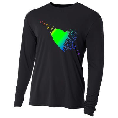 Colorful Bird Flocking Heart Rainbow Cooling Performance Long Sleeve Crew