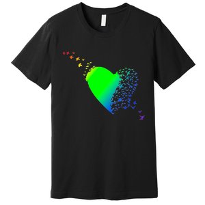 Colorful Bird Flocking Heart Rainbow Premium T-Shirt