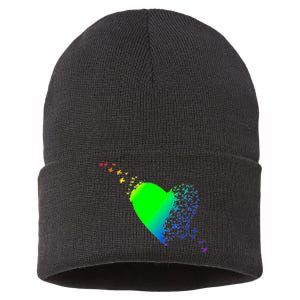 Colorful Bird Flocking Heart Rainbow Sustainable Knit Beanie