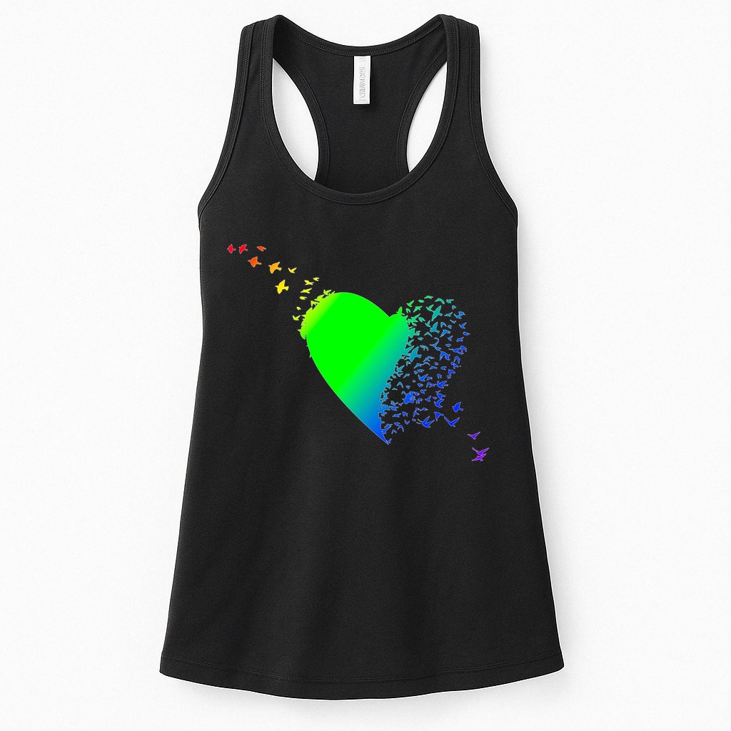 Colorful Bird Flocking Heart Rainbow Womens Tank Top