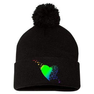 Colorful Bird Flocking Heart Rainbow Pom Pom 12in Knit Beanie